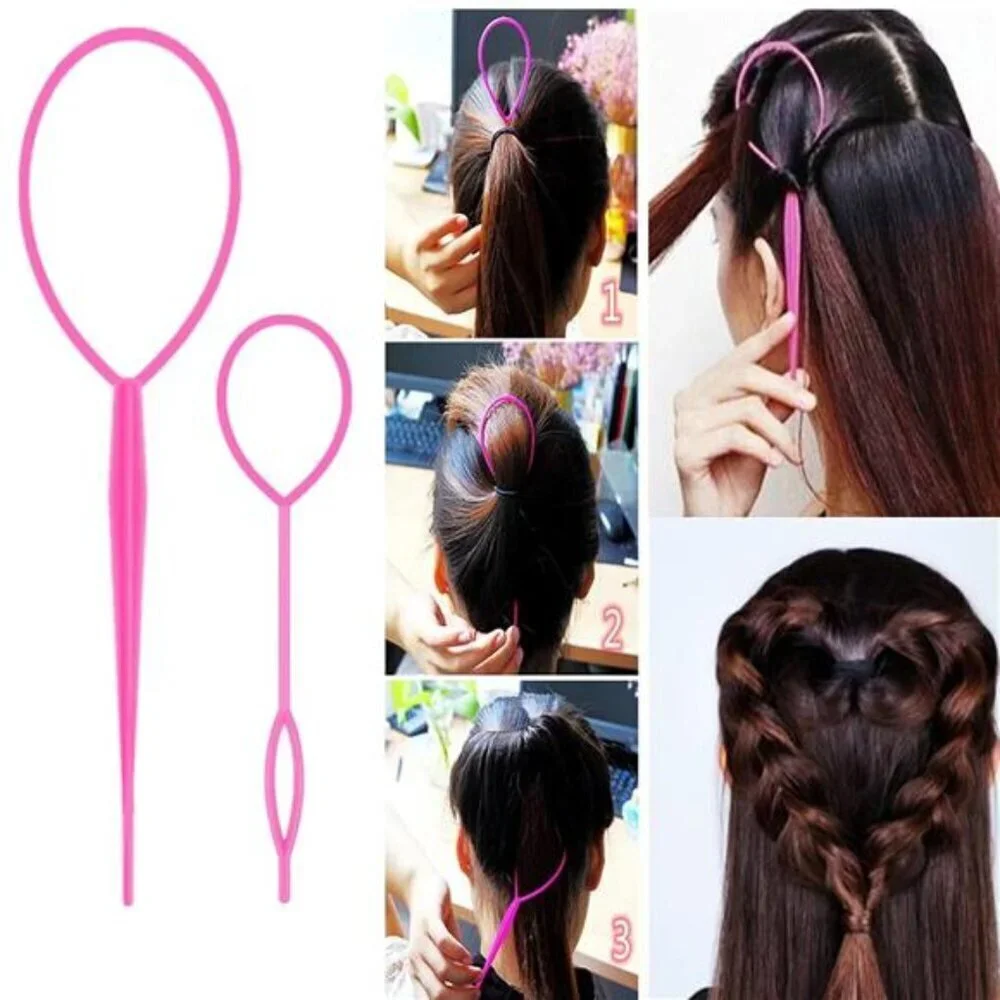 8-Piece Pink Hair Styling Tool Set Edge Brush, Rat Tail Combs & Loop Hair Puller